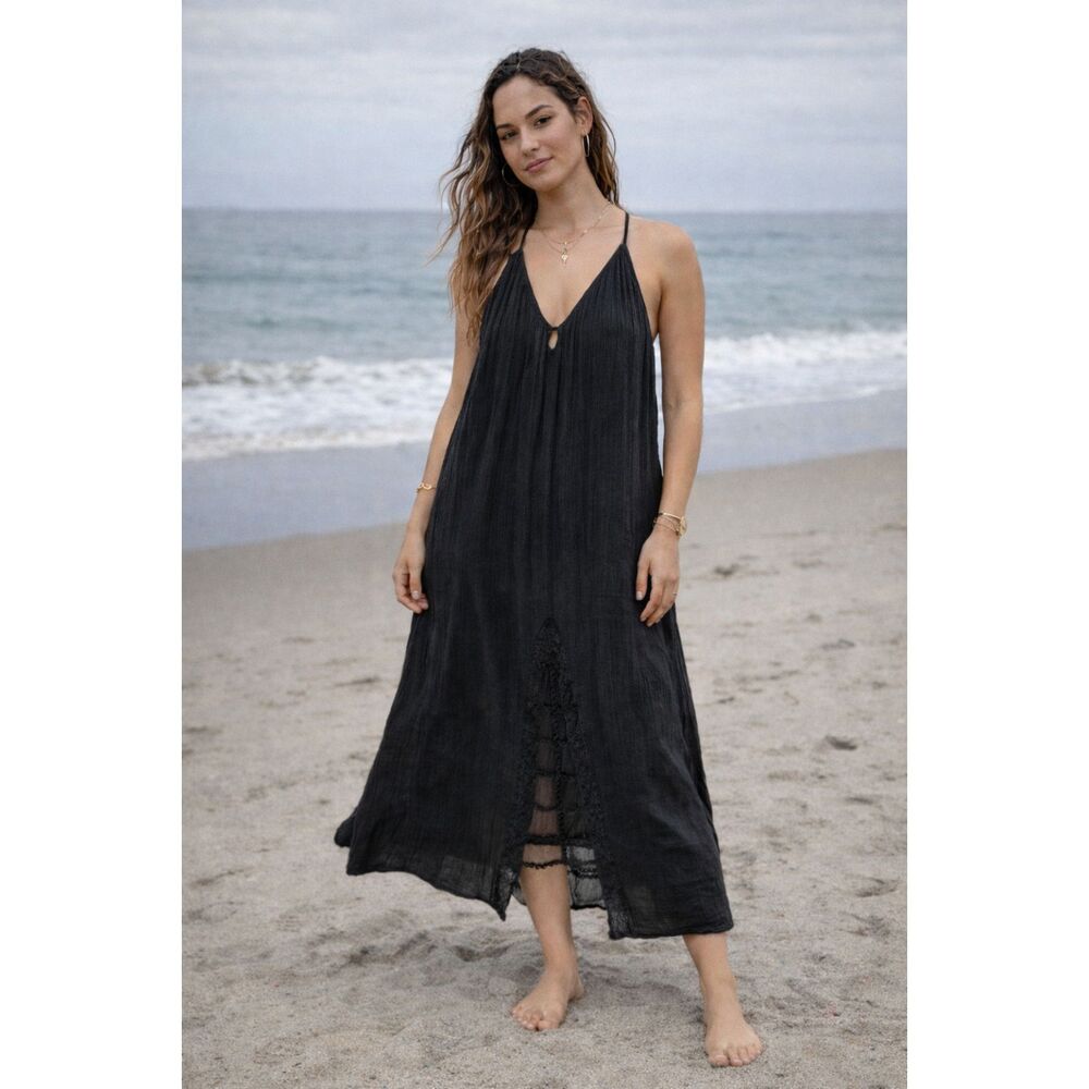Jen's Pirate Booty Black 100% Cotton Sleeveless Midi Dress   Women's Size Large